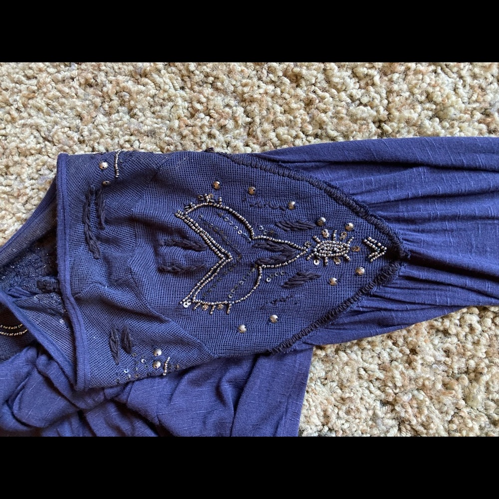 Free People Blue Embellished Top DEFECTS NWT - Picture 12 of 16